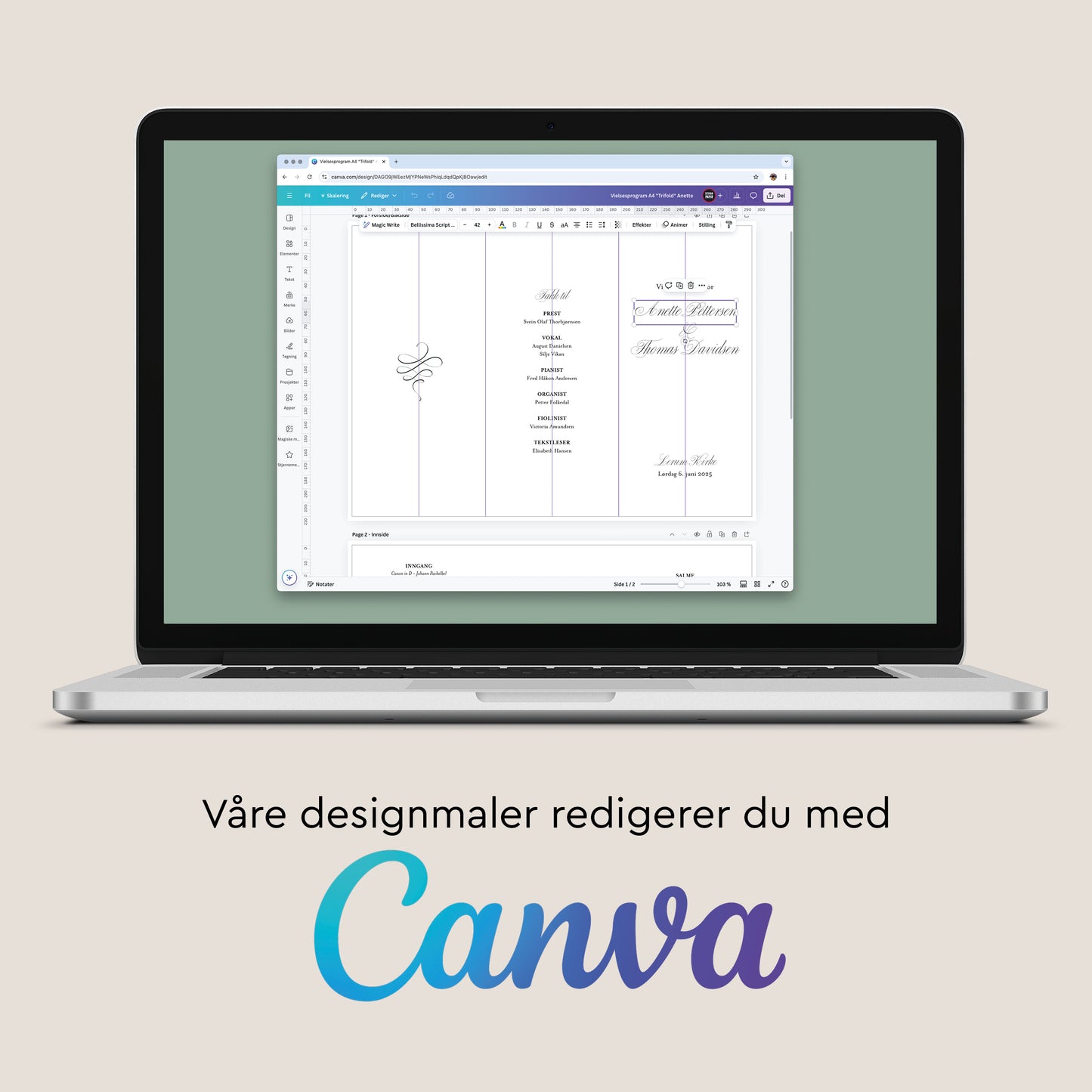 Vielsesprogram A4 (Trifold) ∙ ANETTE